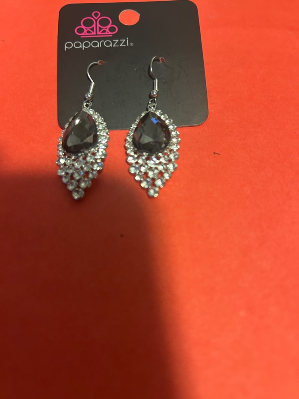 paparazzi Silver and Gray Teardrop Crystal Dangle Earrings